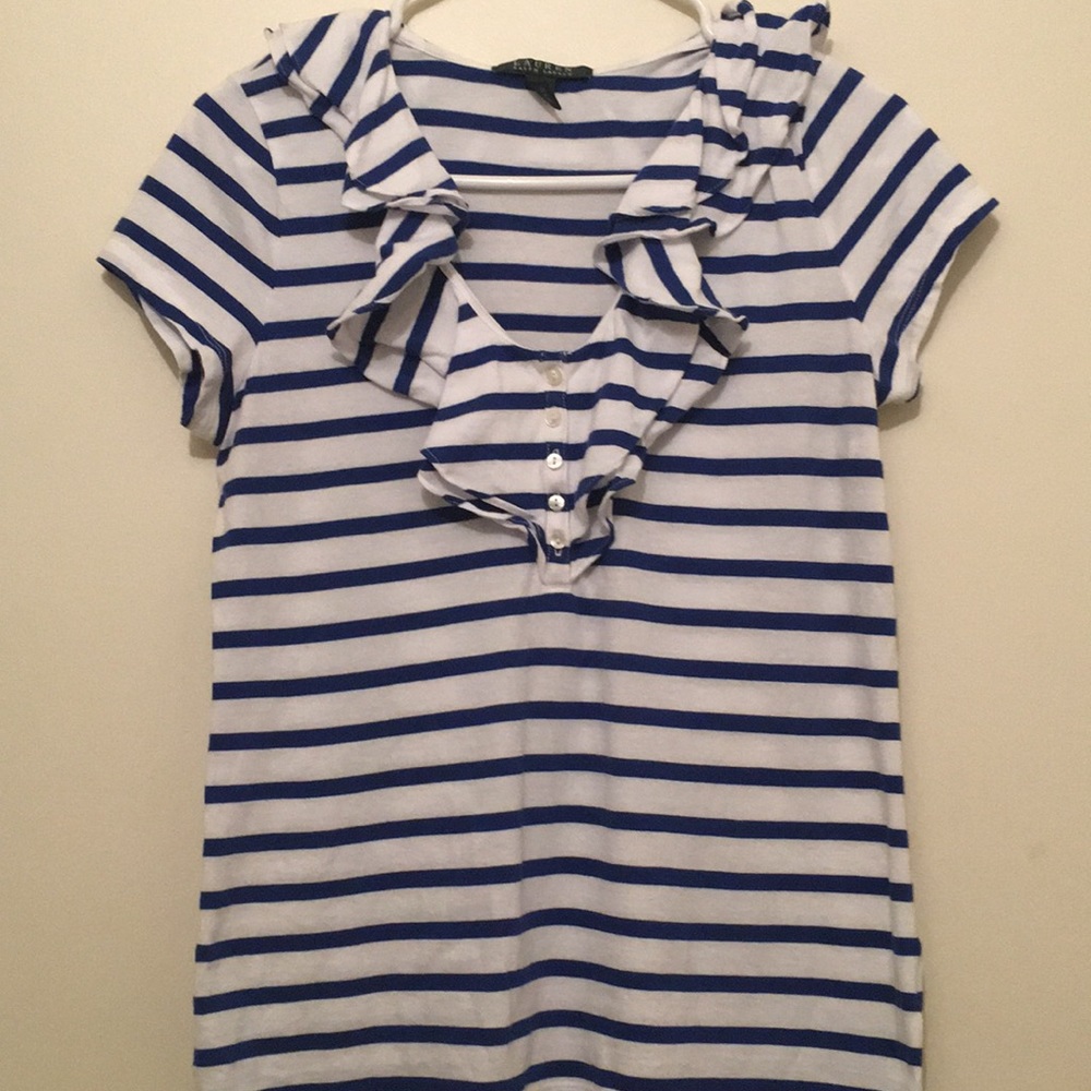 👕 Lauren Ralph Lauren Blue and White Top
